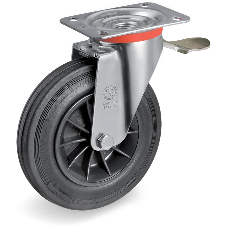 Tellure Rôta 524006 – Rubber swivel castor Ø200×50 mm with brake