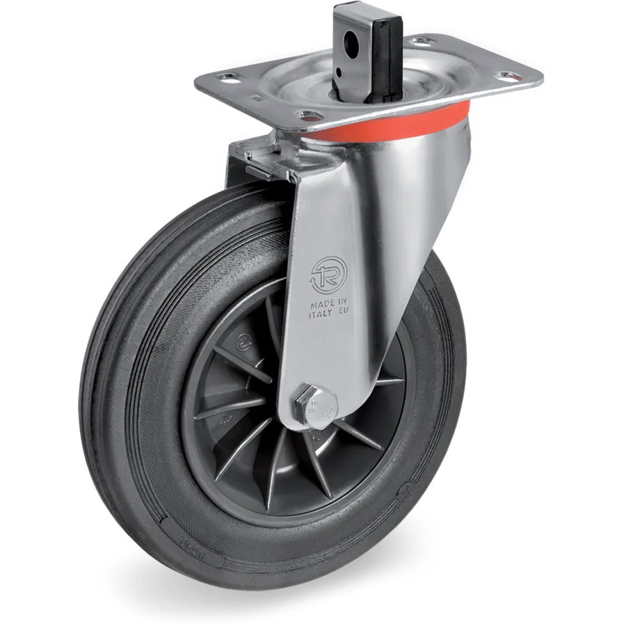 Tellure Rôta 524206 – Rubber swivel castor Ø200×50 mm with brake