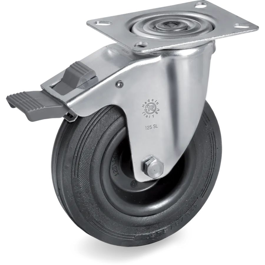 Tellure Rôta 526302 – Rueda giratoria de goma Ø100×30 mm con freno