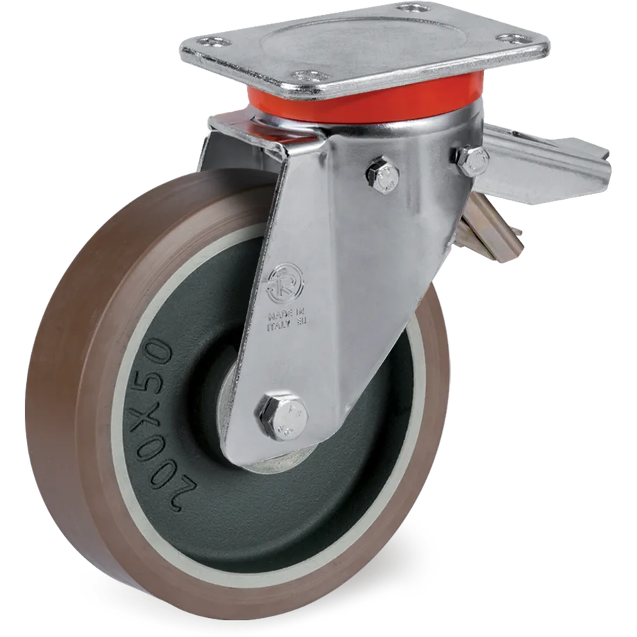 Tellure Rôta 586654 – TR-PowerHigh polyurethane swivel castor Ø150×50 mm with brake