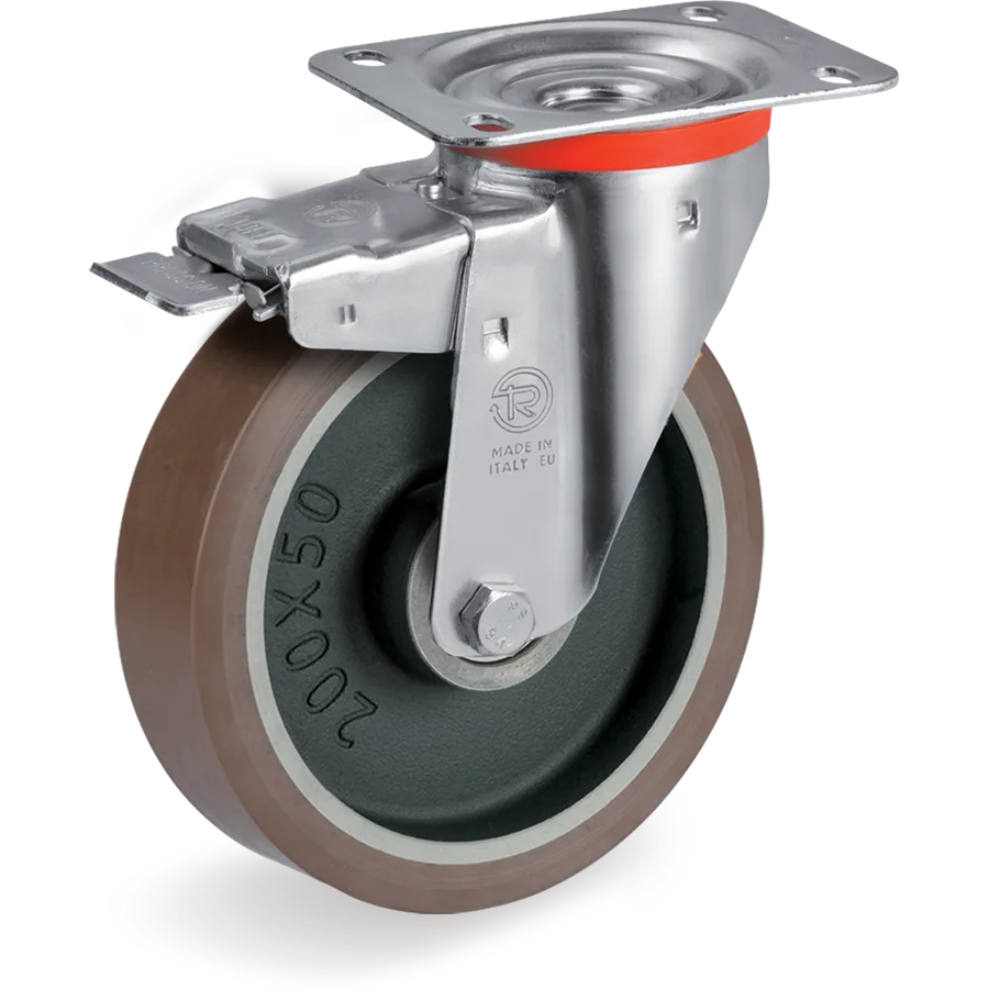 Tellure Rôta 585464 – Rueda giratoria de poliuretano TR-PowerHigh Ø150×50 mm con freno