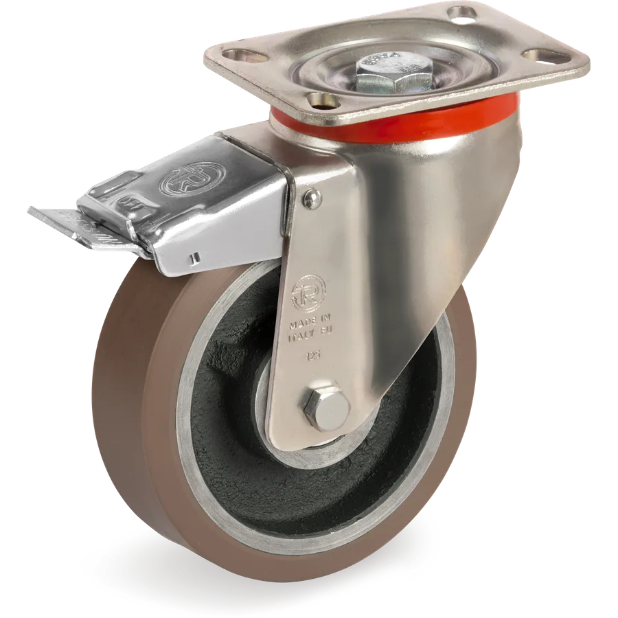 Tellure Rôta 584853 – Rueda giratoria de poliuretano TR-PowerHigh Ø125×38 mm con freno
