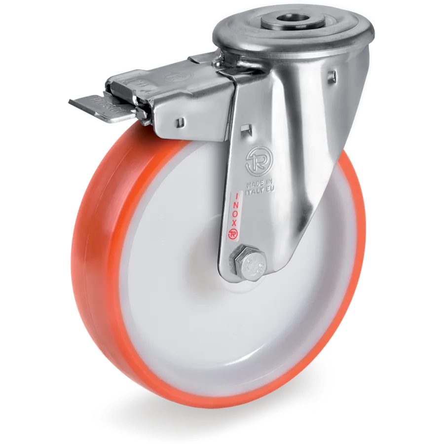 Tellure Rôta 608802 – Rueda giratoria de poliuretano termoplástico Ø100×30 mm con freno