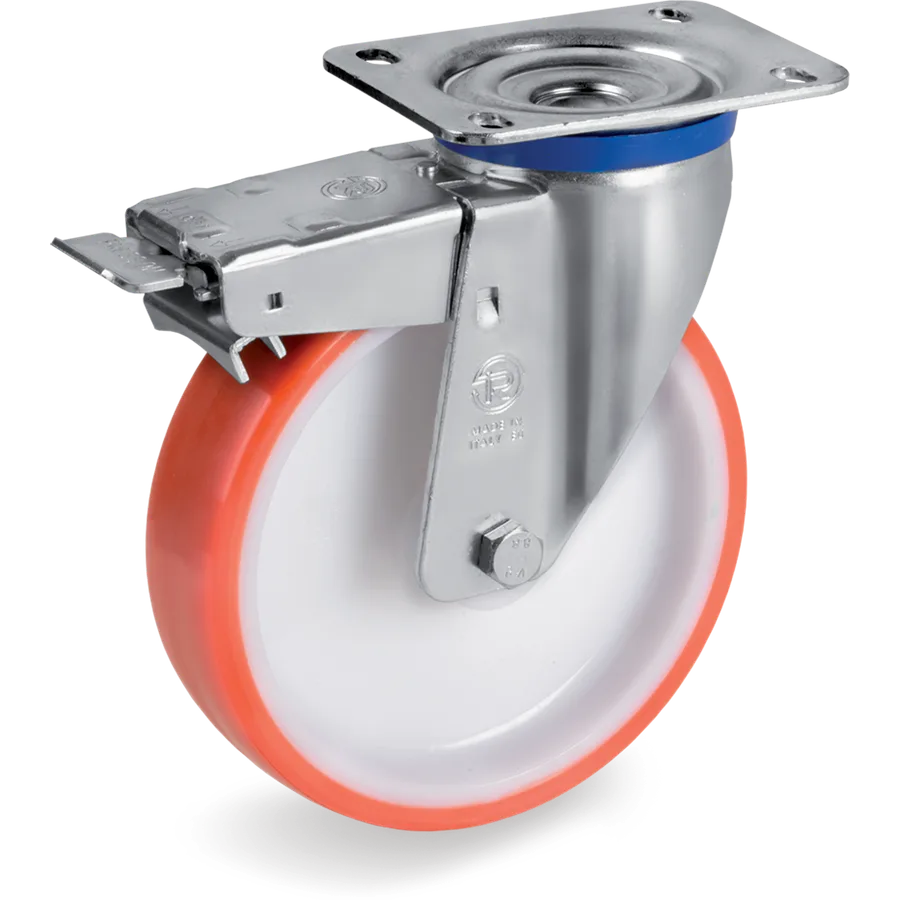 Tellure Rôta 606826 – Rueda giratoria de poliuretano termoplástico Ø200×50 mm con freno