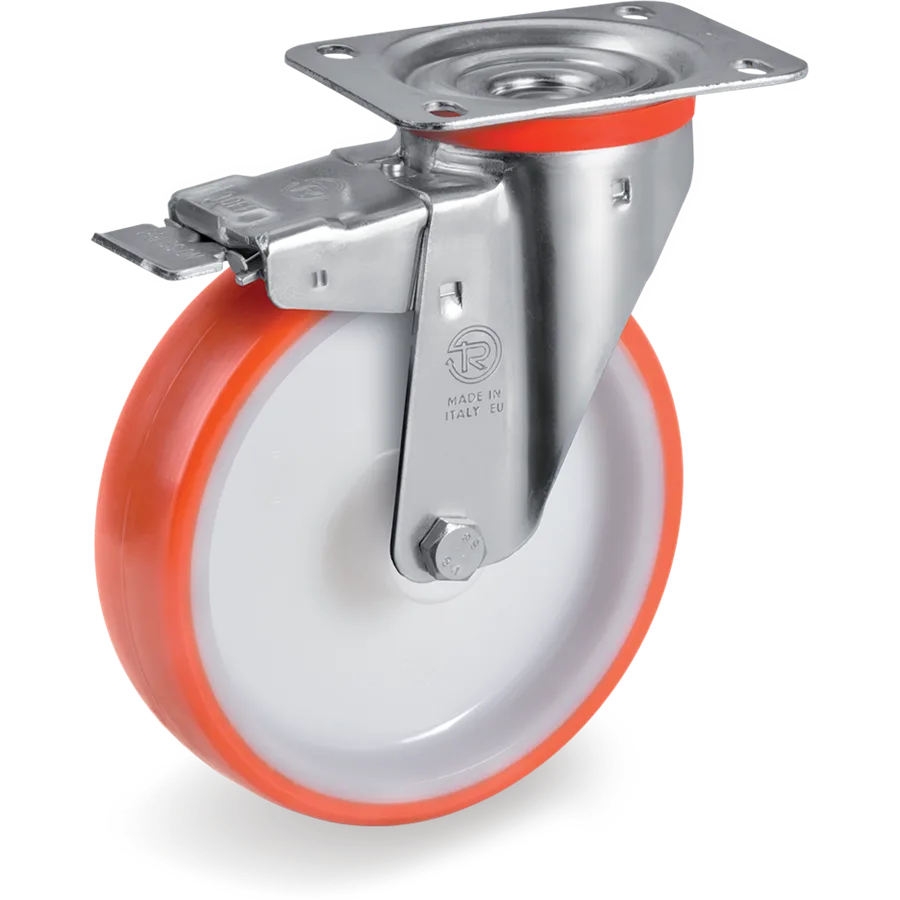 Tellure Rôta 606604 – Rueda giratoria de poliuretano termoplástico Ø150×35 mm con freno