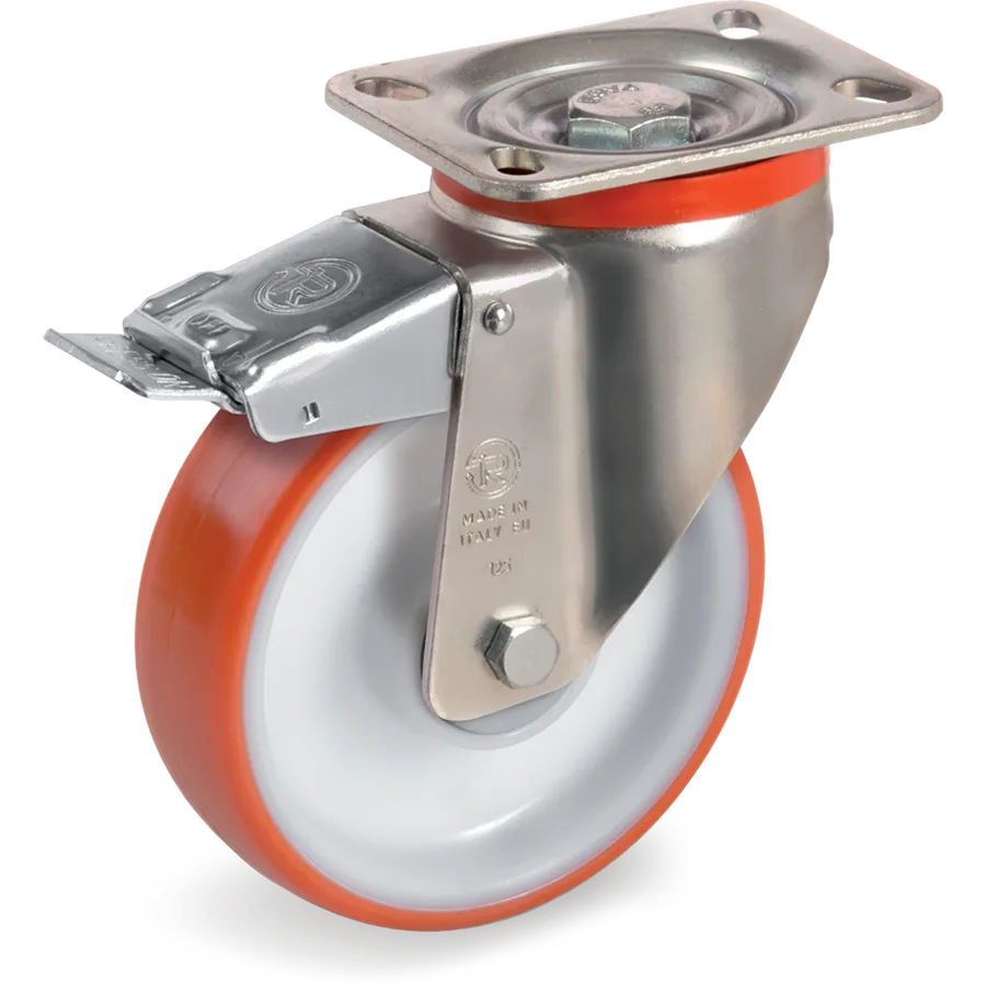 Tellure Rôta 609103 – Rueda giratoria de poliuretano termoplástico Ø125×35 mm con freno