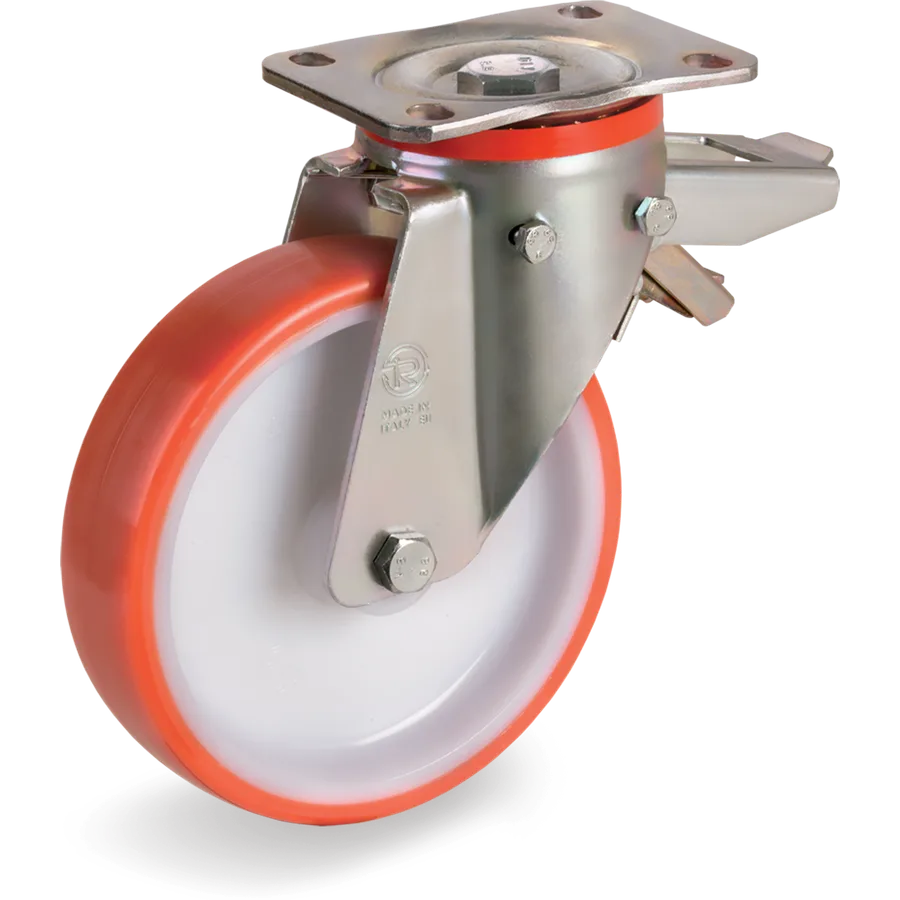 Tellure Rôta 608246 – Rueda giratoria de poliuretano termoplástico Ø200×50 mm con freno