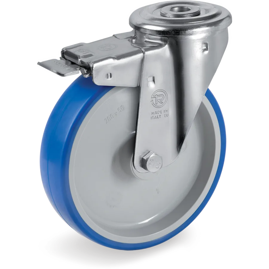 Tellure Rôta 616406 – Rueda giratoria de poliuretano termoplástico Ø200×50 mm con freno