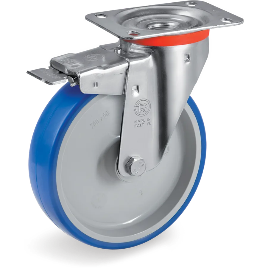 Tellure Rôta 616626 – Rueda giratoria de poliuretano termoplástico Ø200×50 mm con freno