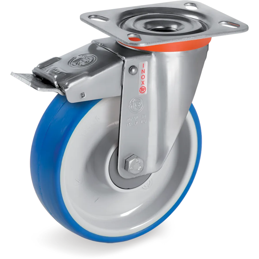 Tellure Rôta 616906 – Rueda giratoria de poliuretano termoplástico Ø200×50 mm con freno