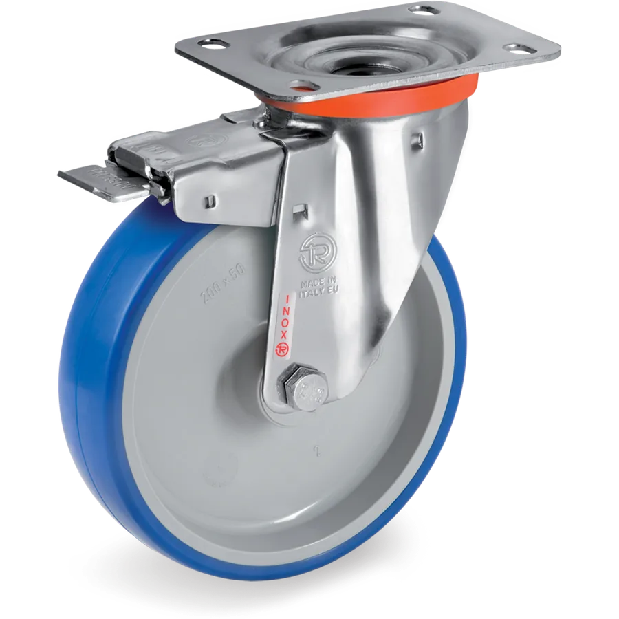 Tellure Rôta 616701 – Rueda giratoria de poliuretano termoplástico Ø80×30 mm con freno