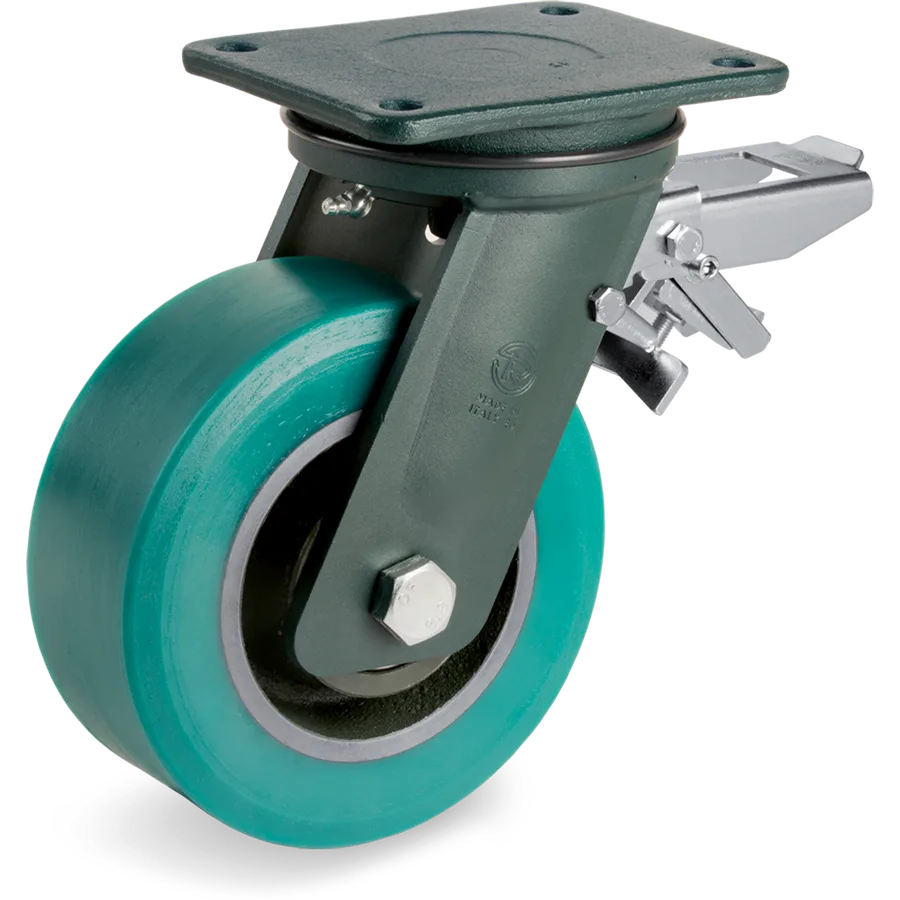 Tellure Rôta 628908D4 – Rueda giratoria de poliuretano TR-Roll Ø250×80 mm con freno