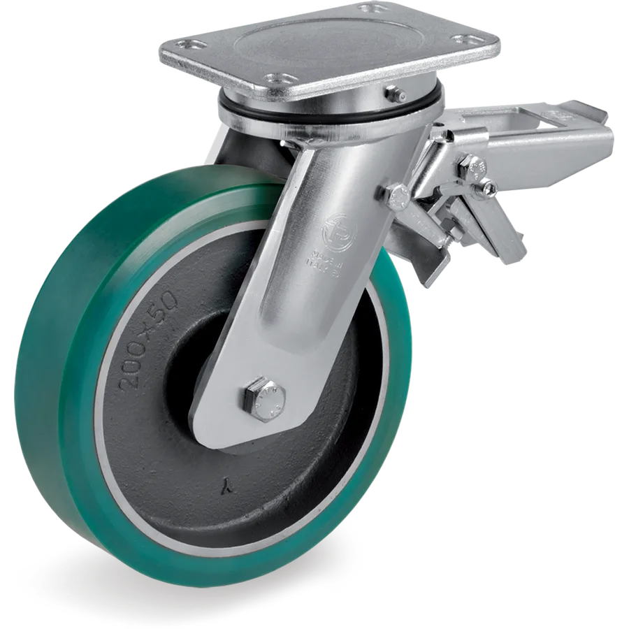 Tellure Rôta 628616 – Rueda giratoria de poliuretano TR-Roll Ø200×50 mm con freno