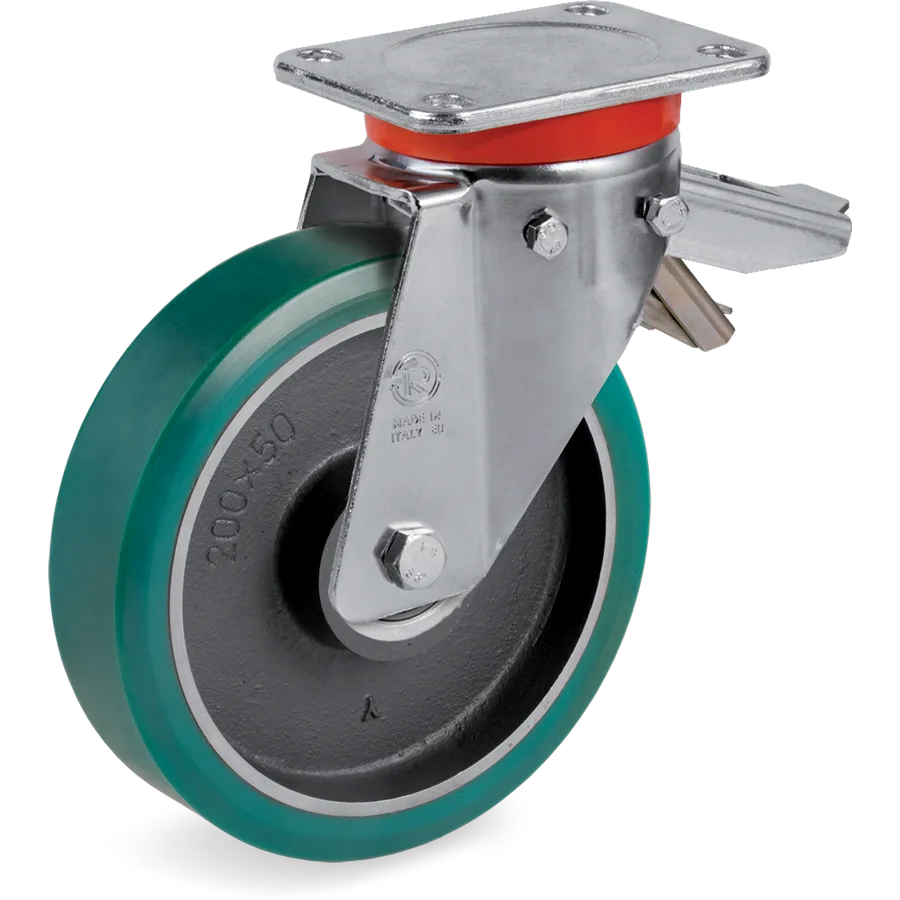Tellure Rôta 626646 – TR-Roll polyurethane swivel castor Ø200×50 mm with brake