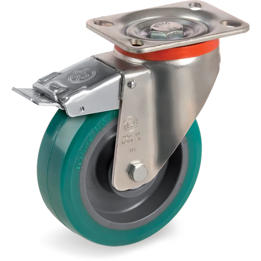 Tellure Rôta 627222 – TR-Roll polyurethane swivel castor Ø100×40 mm with brake