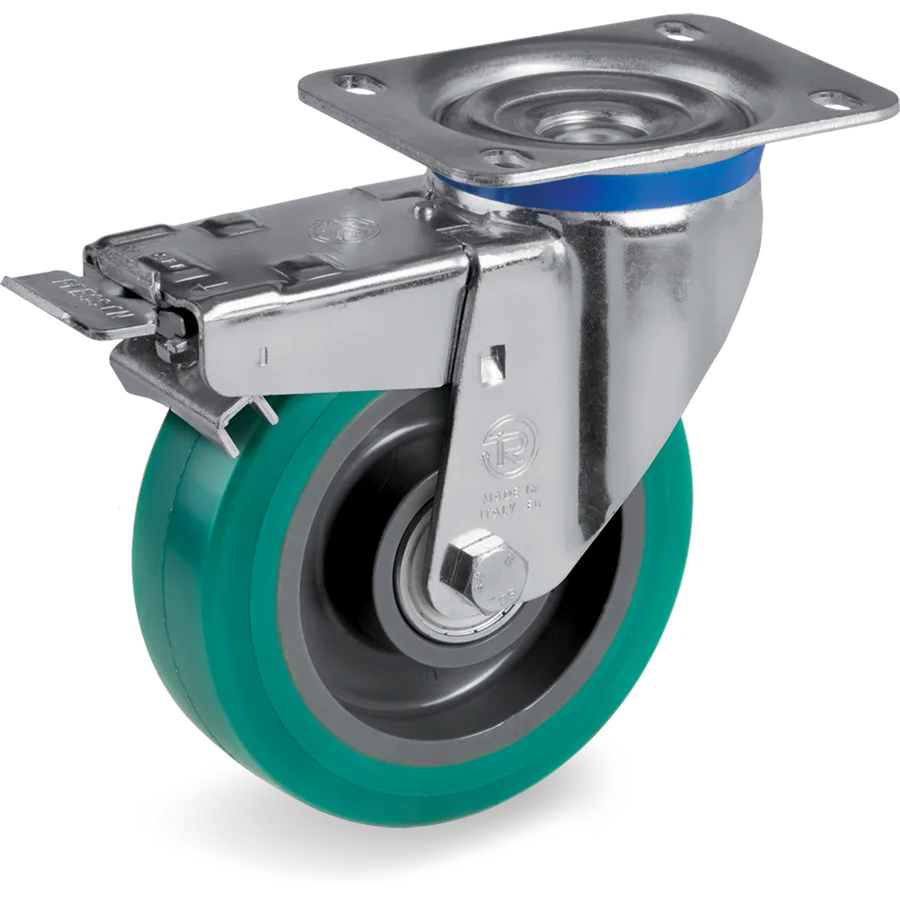 Tellure Rôta 627444 – Rueda giratoria de poliuretano TR-Roll Ø160×50 mm con freno