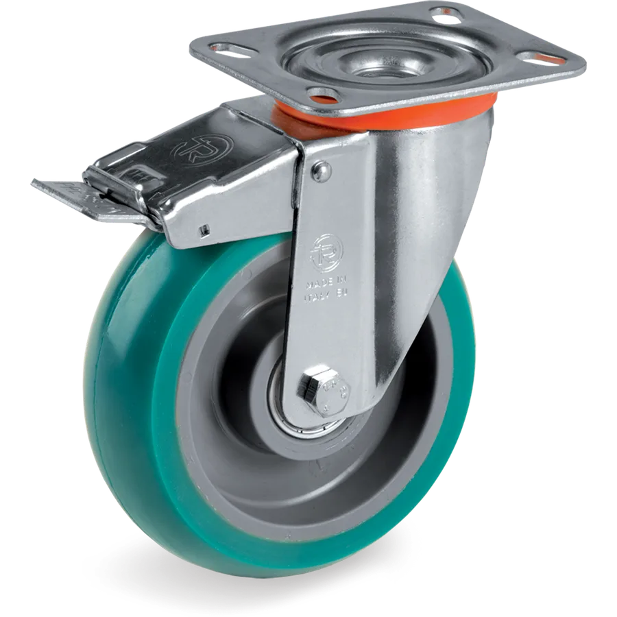 Tellure Rôta 627324 – TR-Roll polyurethane swivel castor Ø160×50 mm with brake