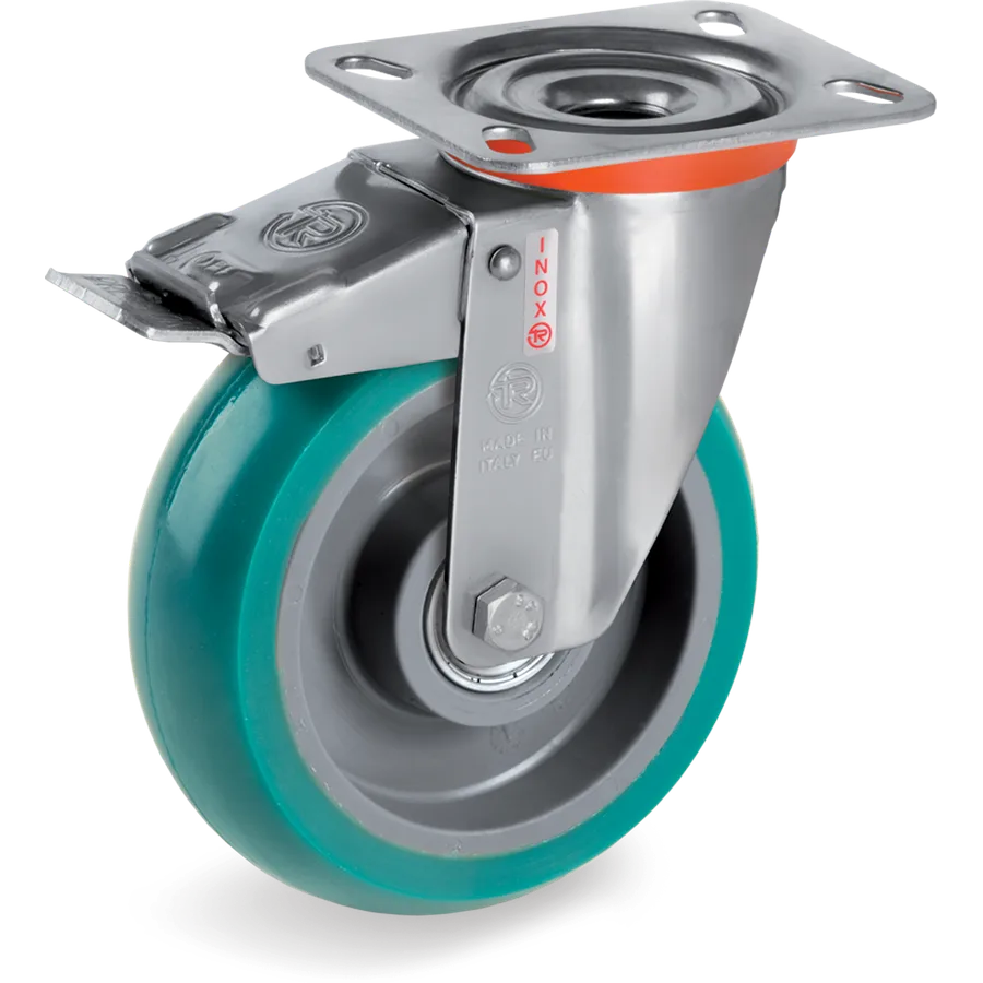 Tellure Rôta 625303 – Rueda giratoria de poliuretano TR-Roll Ø125×40 mm con freno