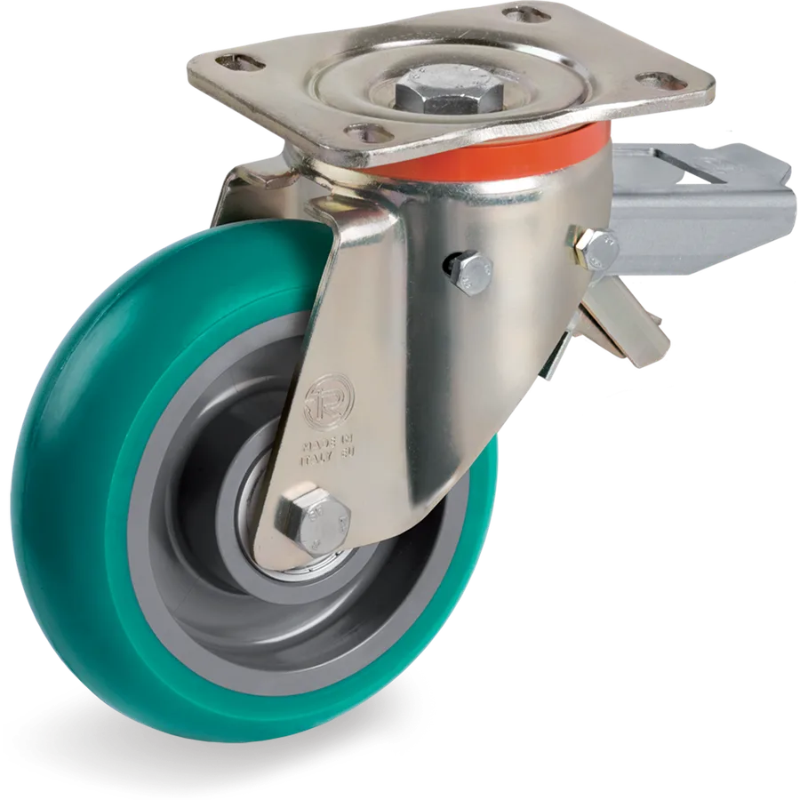 Tellure Rôta 627226 – Rueda giratoria de poliuretano TR-Roll Ø200×50 mm con freno