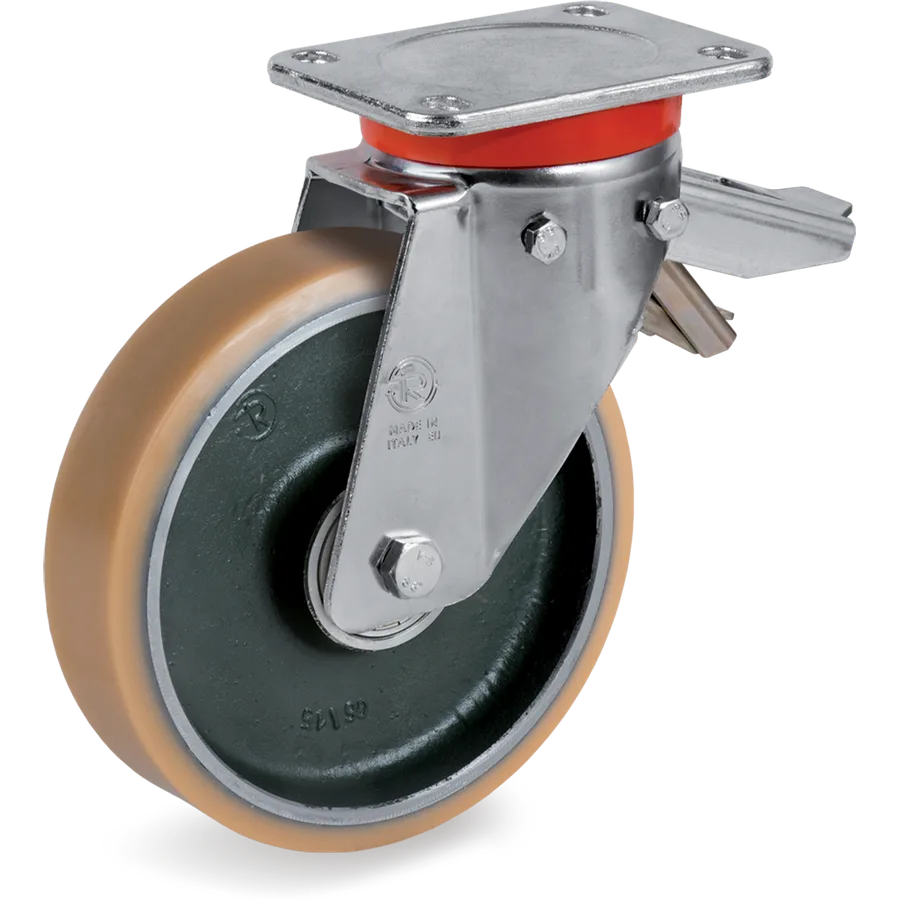 Tellure Rôta 636506 – Rueda giratoria de vulkollan® Ø200×50 mm con freno