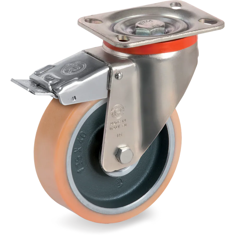 Tellure Rôta 636302 – Rueda giratoria de vulkollan® Ø100×30 mm con freno