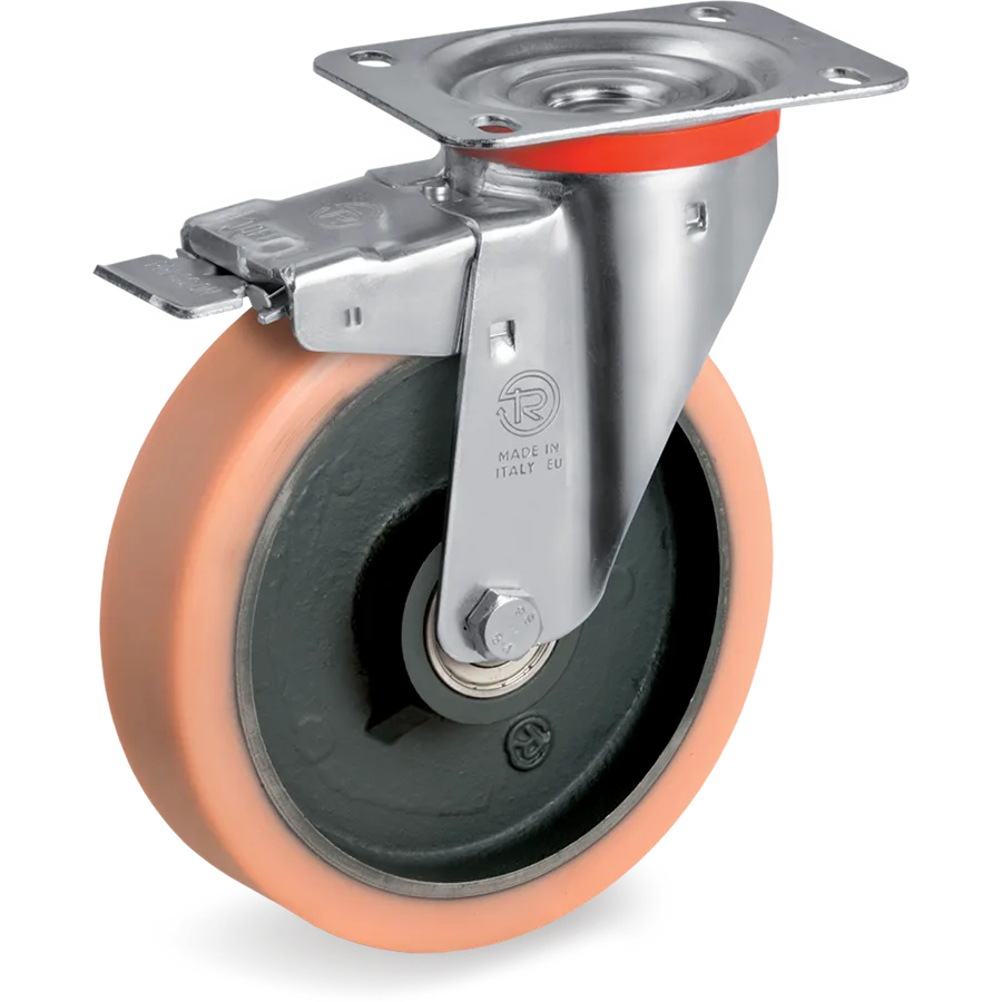 Tellure Rôta 635452 – Rueda giratoria de vulkollan® Ø100×38 mm con freno