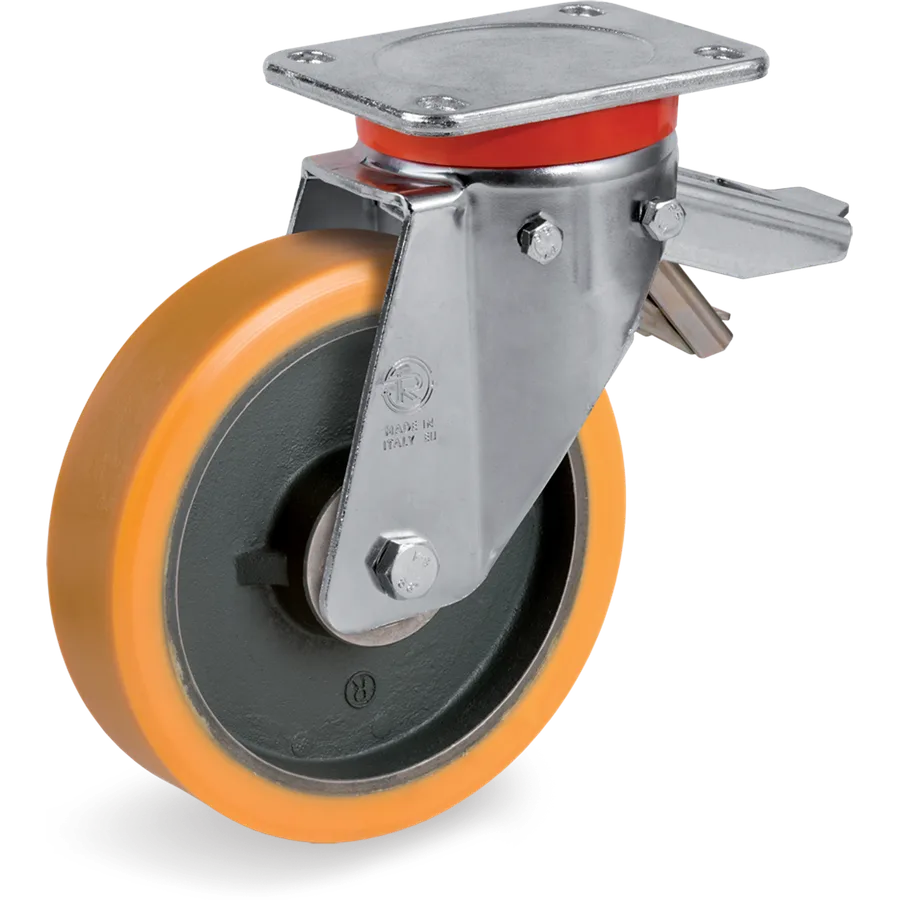 Tellure Rôta 646664 – TR polyurethane swivel castor Ø160×50 mm with brake