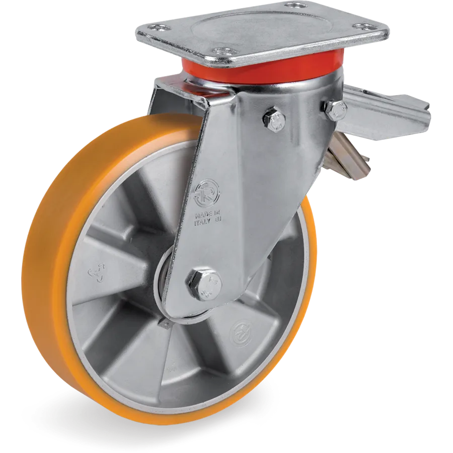 Tellure Rôta 656906 – TR polyurethane swivel castor Ø200×50 mm with brake