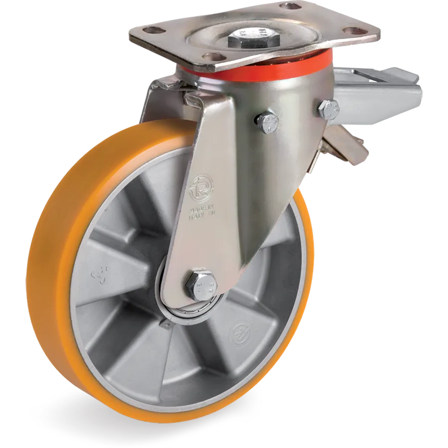 Tellure Rôta 656606 – TR polyurethane swivel castor Ø200×50 mm with brake