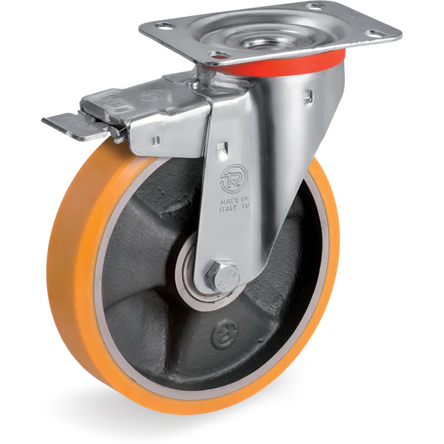 Tellure Rôta 656534 – TR polyurethane swivel castor Ø150×35 mm with brake