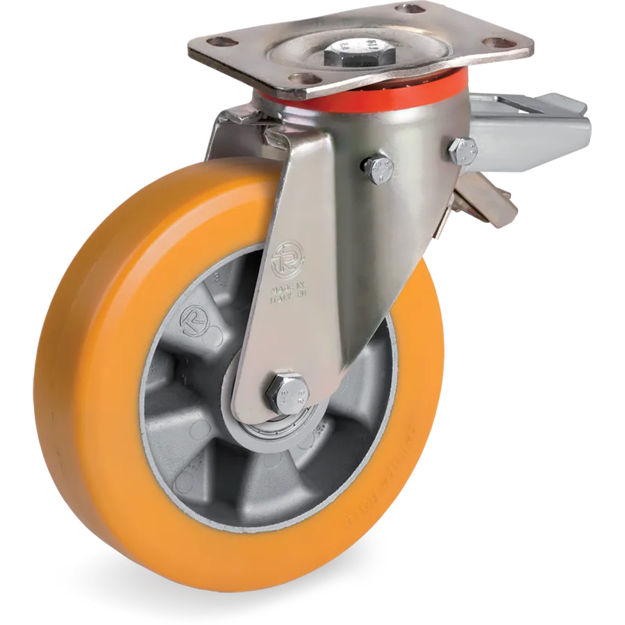 Tellure Rôta 655506 – Rueda giratoria de poliuretano TR Ø200×50 mm con freno