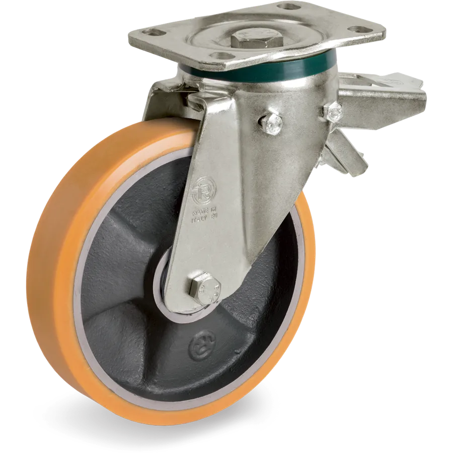 Tellure Rôta 658306 – Rueda giratoria de poliuretano TR Ø200×45 mm con freno