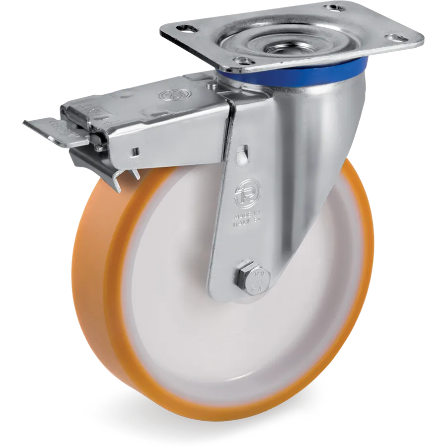 Tellure Rôta 668906 – Rueda giratoria de poliuretano TR Ø200×50 mm con freno