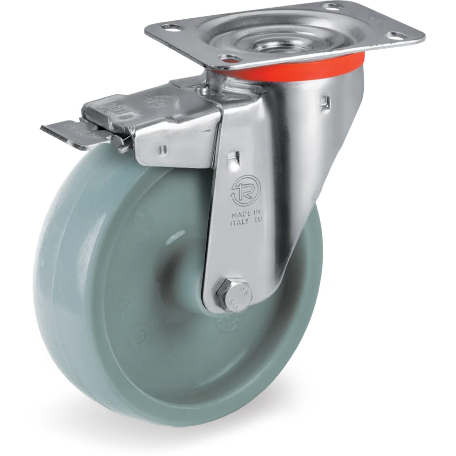Tellure Rôta 686802GRY – Rueda giratoria de poliamida 6 Ø100×30 mm con freno