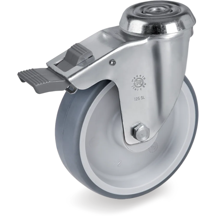 Tellure Rôta 716203 – Thermoplastic rubber swivel castor Ø125×35 mm with brake