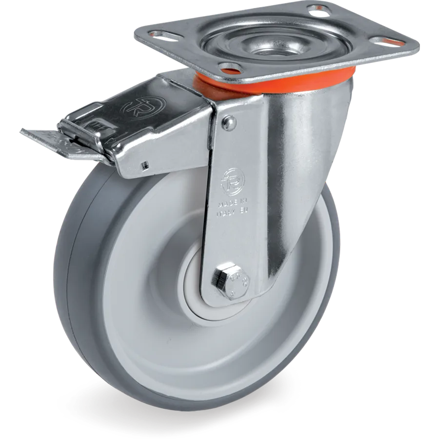 Tellure Rôta 714902 – Rueda giratoria de goma termoplástica Ø100×30 mm con freno