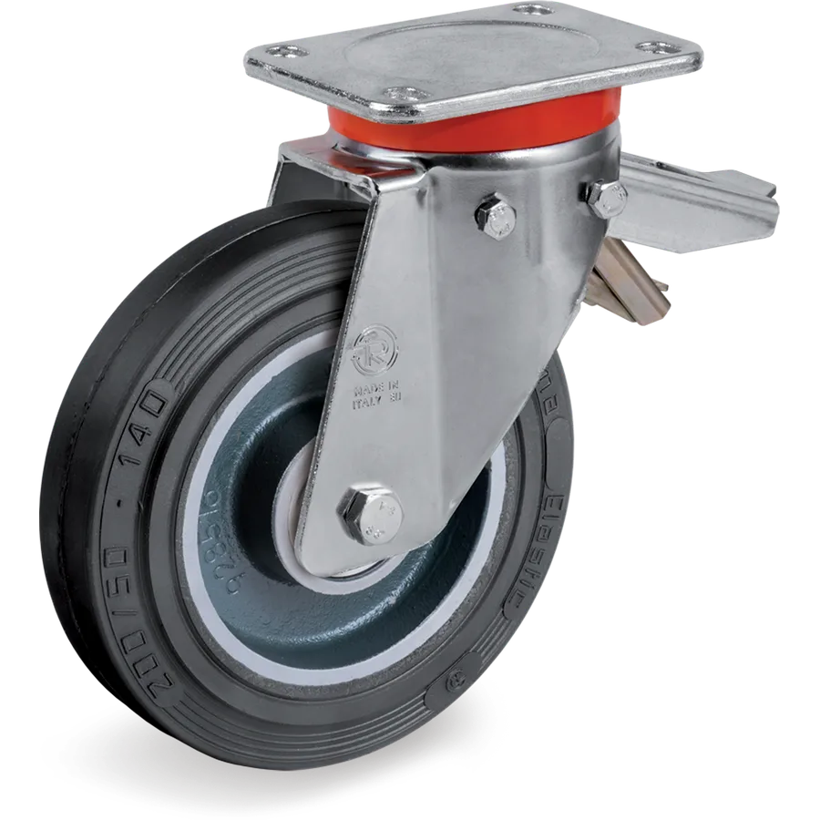 Tellure Rôta 727326 – Rueda giratoria de goma elástica Ø200×50 mm con freno
