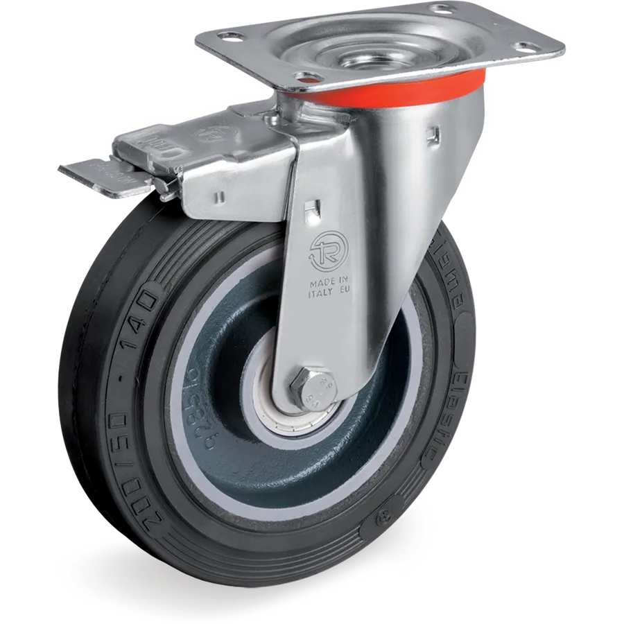 Tellure Rôta 727113 – Rueda giratoria de goma elástica Ø125×50 mm con freno