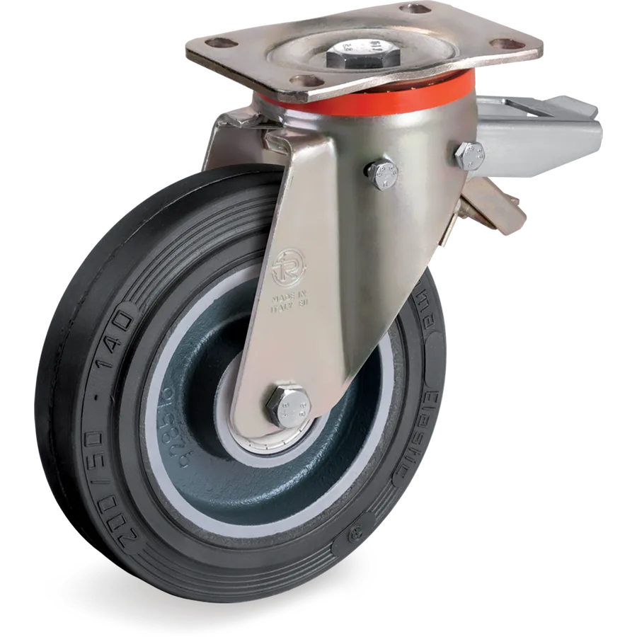 Tellure Rôta 727226 – Rueda giratoria de goma elástica Ø200×50 mm con freno