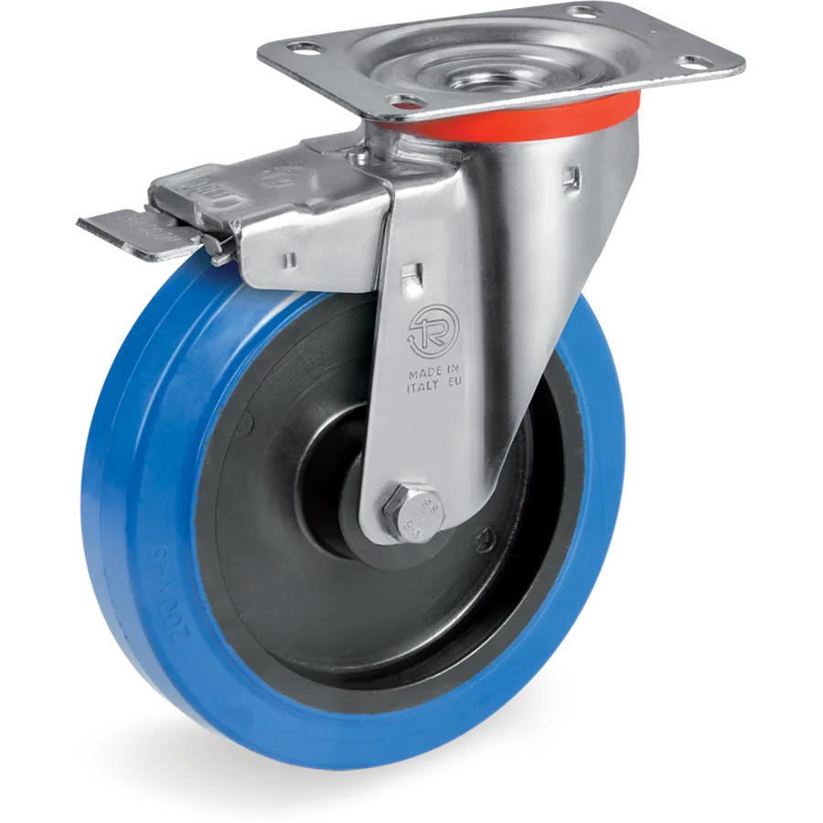 Tellure Rôta 735206AE – Rueda giratoria de goma elástica Ø200×48 mm con freno