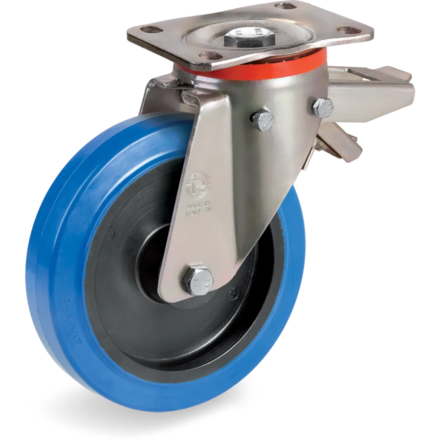 Tellure Rôta 736206AE – Rueda giratoria de goma elástica Ø200×48 mm con freno