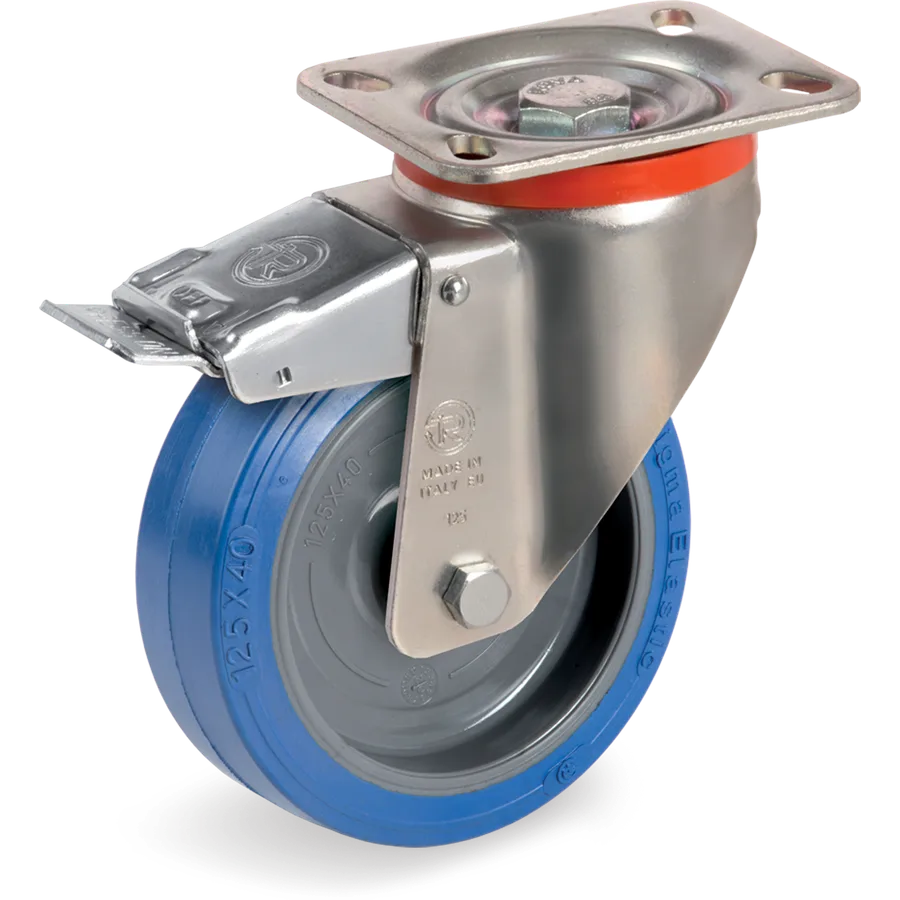 Tellure Rôta 736203 – Elastic rubber swivel castor Ø125×40 mm with brake