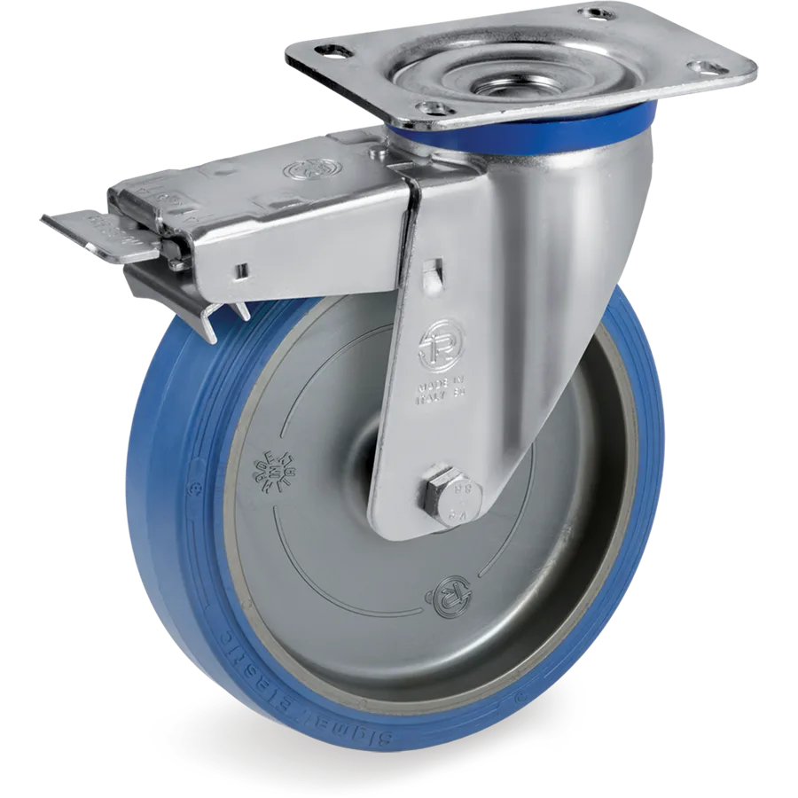 Tellure Rôta 739206 – Elastic rubber swivel castor Ø200×50 mm with brake