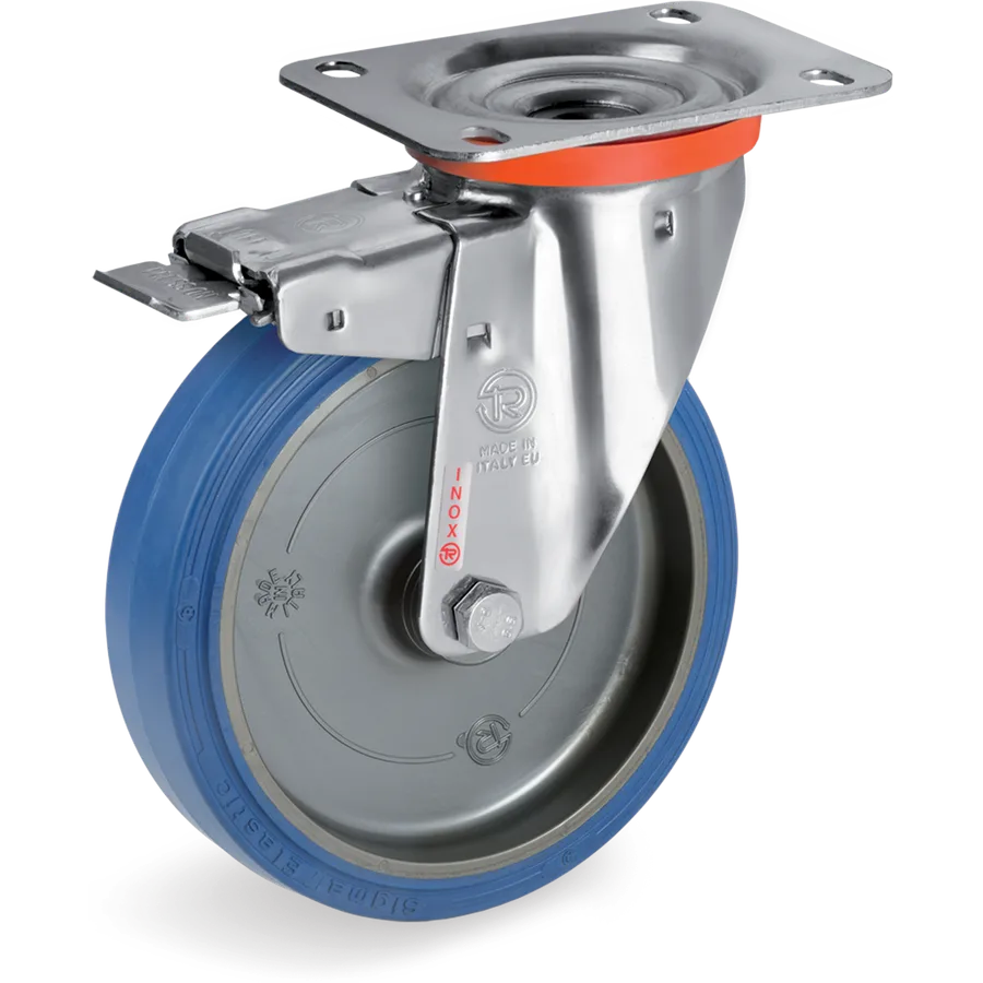 Tellure Rôta 739902 – Rueda giratoria de goma elástica Ø100×40 mm con freno
