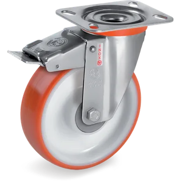 Rueda giratoria de poliuretano termoplástico Ø100×30 mm con freno
